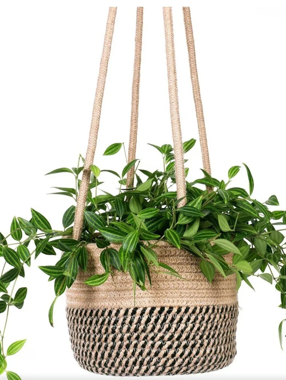 Neutral Woven Hanging Planter Basket – Natural Beige.  2 Piece Set.